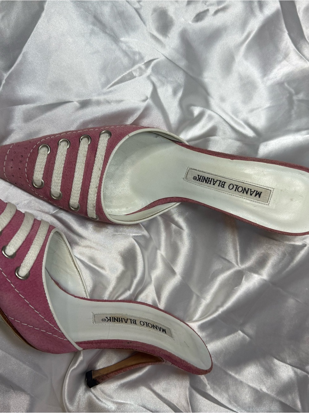 Y2K 2003 Manolo Blahnik Pink Striped Suede Sneaker Mules Carrie Bradshaw SATC